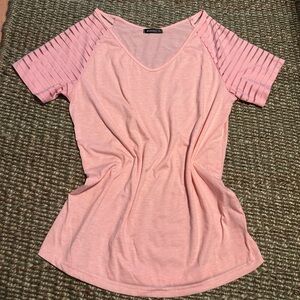 Michele Light Pink Raglan Short Sleeve Tee with Stripe Detail